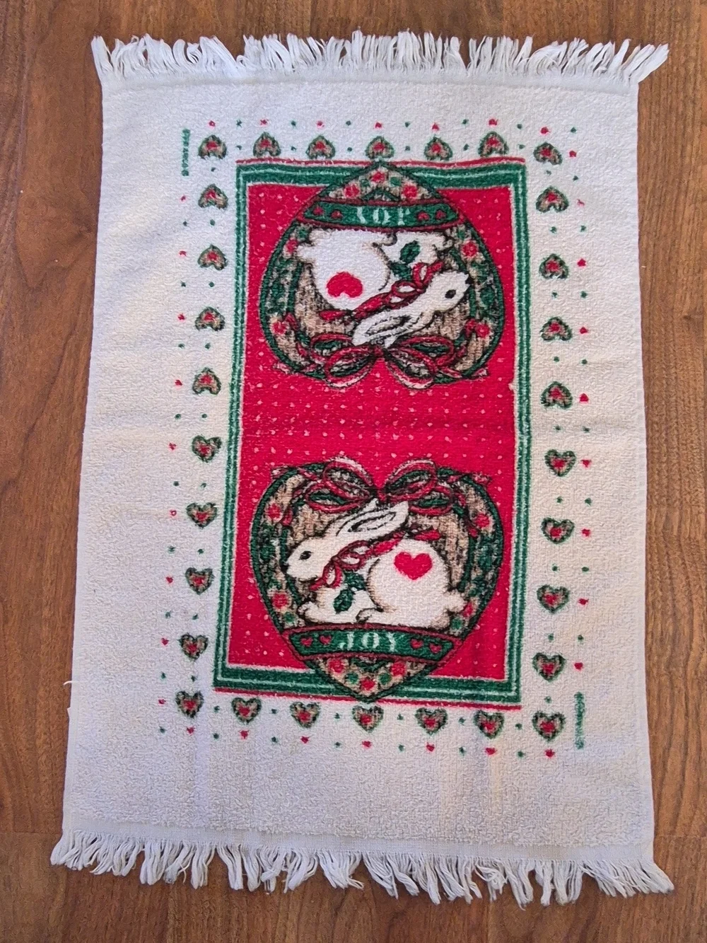 Canon Red and White Bunny Heart Holiday Towel